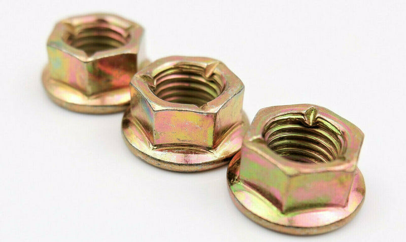 Metric Fine M10 x 1.25 Zinc Hexagon All Metal Manifold Flange Tri Lock Nuts 10.9