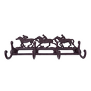 Cast Iron Race Horse & Jockey Coat Key Wall Rack  4 Hooks Pegs Stable Wall House