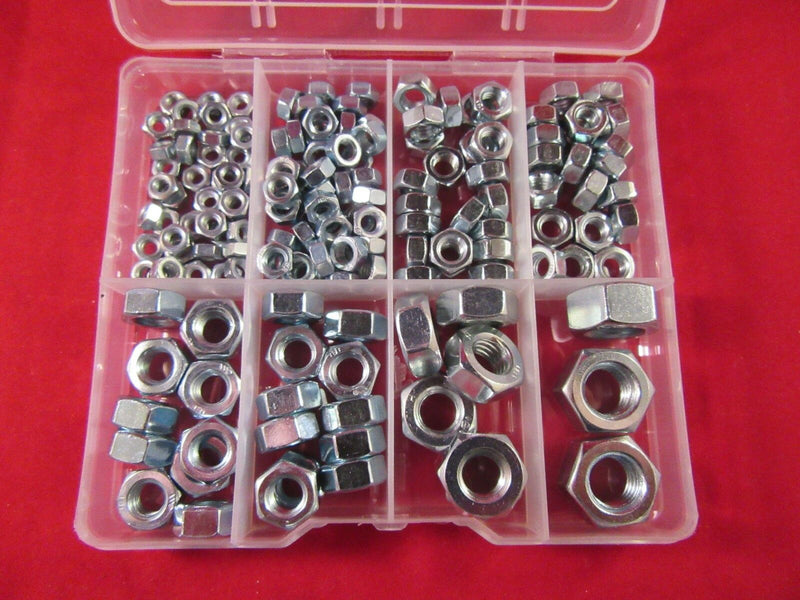 140 PCE M4 M5 M6 M8 M10 M12 Assortment Assorted Box Kit Set Full Hex Nuts Zinc