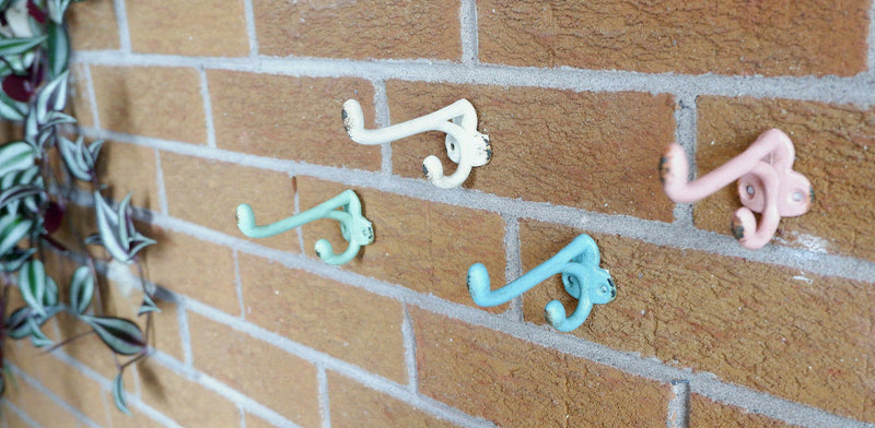 Rustic Boudoir Double Hook Assorted Colours Coats Hat Keys Shabby Chic 4 Piece