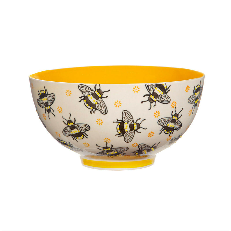 Sass & Belle Hand Stamped Busy Bees Yellow Ceramic Breakfast Cereal Soup Bowl
