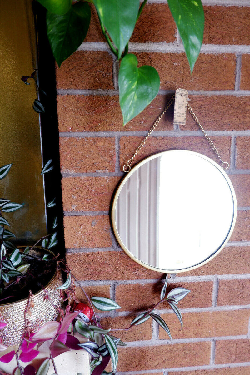 Contemporary Gold Colour Round Mirror Chain Link Wall Hanging Metal Frame 25cm