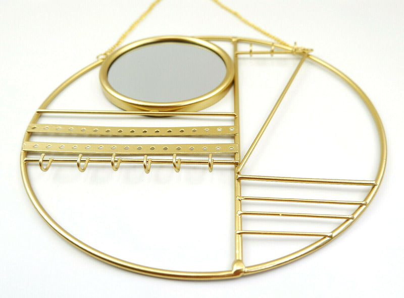 Abstract Gold Jewellery Hanger with Mirror Bedroom Necklace Earring Display Ring