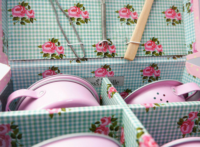 Sass and Belle Children Toy TeaSet Cooking set Kitchen Suitcase Metal Tin