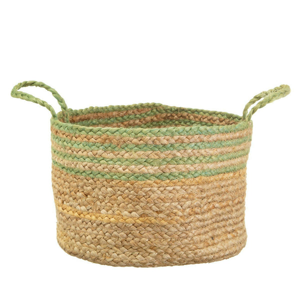 Sass & Belle Green Stripe Jute Storage Basket New Home Bedroom Gift Toys Tidy