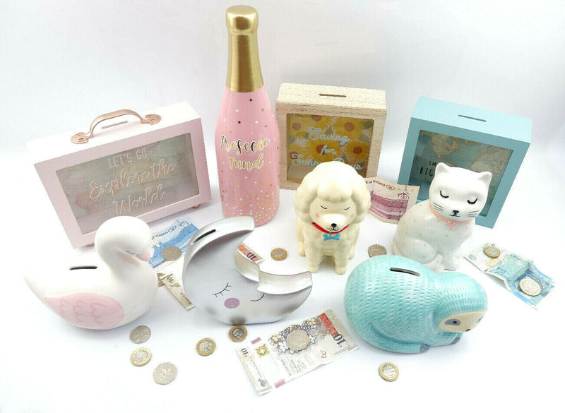 Sass and Belle Money Boxes Cash Coin Sloth Dog Cat Moon Sunflower Map Moneybox