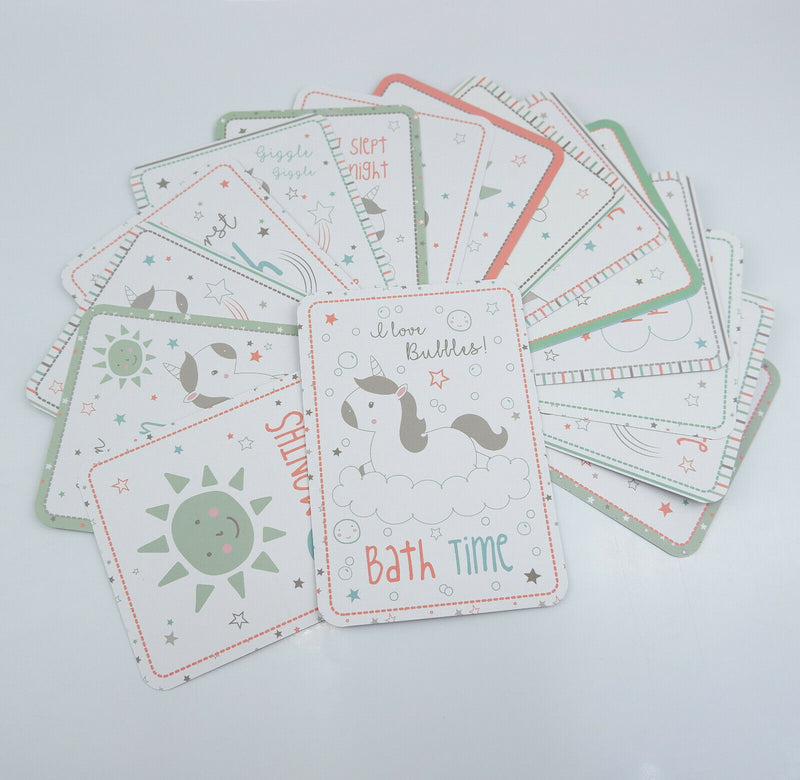 16 EVIE UNICORN NEW BABY 1ST YEAR MILESTONE CARDS GREY GENDER NEUTRAL