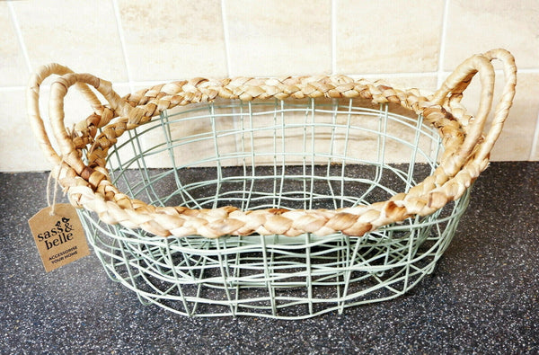 Set of 2 Vintage Country Green Iron Metal Wire Storage Baskets With Handles Deco