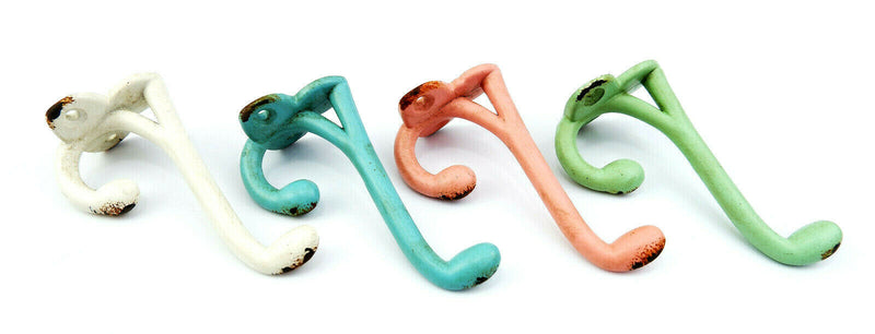 Rustic Boudoir Double Hook Assorted Colours Coats Hat Keys Shabby Chic 4 Piece