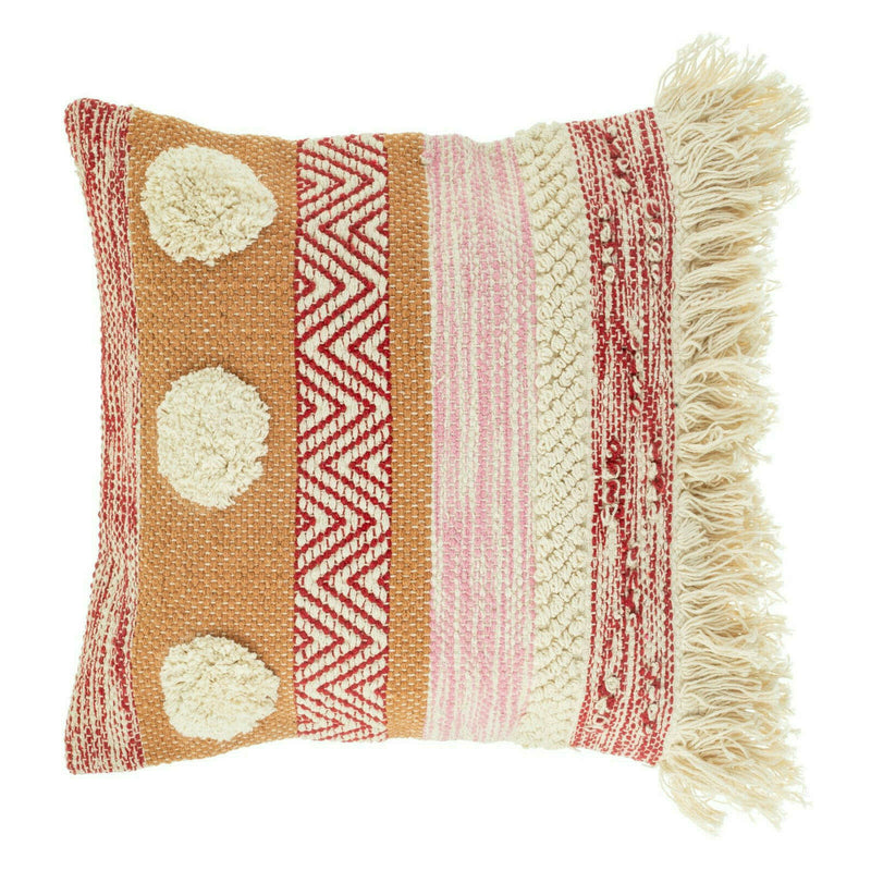 Sass and Belle - Nevada Pink Woven Stripe Tufted 100% Cotton Cushion Boho