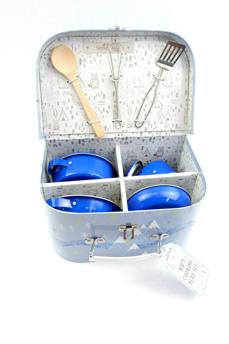 Sass and Belle Children Toy TeaSet Cooking set Kitchen Suitcase Metal Tin
