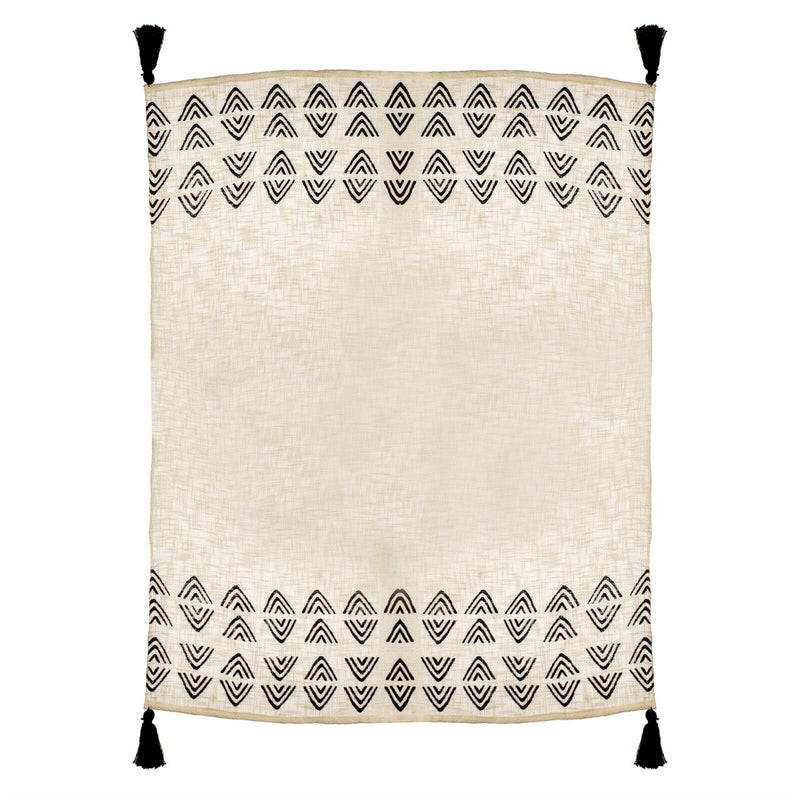 Sass & Belle Triangles Block Print Throw Bedroom Sofa Nomad Cream Black Blanket