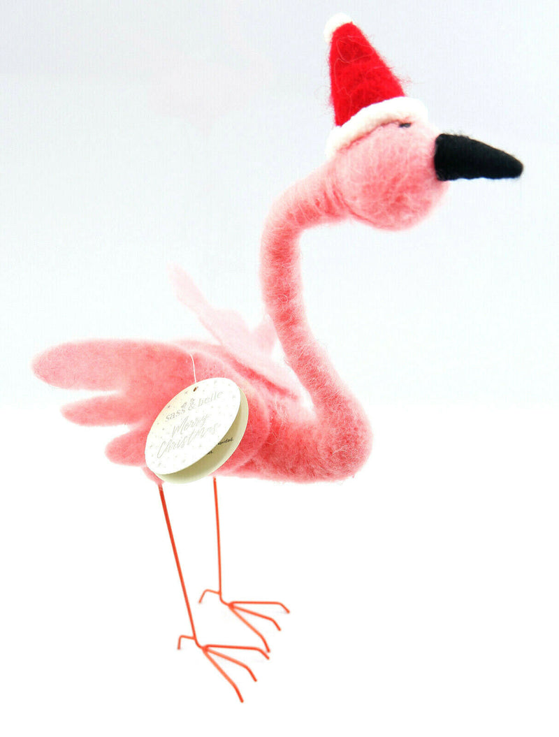 Sass and Belle Flamingo With Santa Hat Felt Standing Christmas Decoration Home