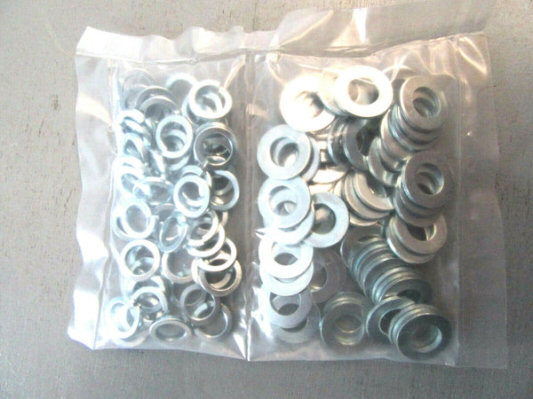 Pack 100 M6 and 6mm flat form A Thick Washers and Spring Splitlock Washer Mix