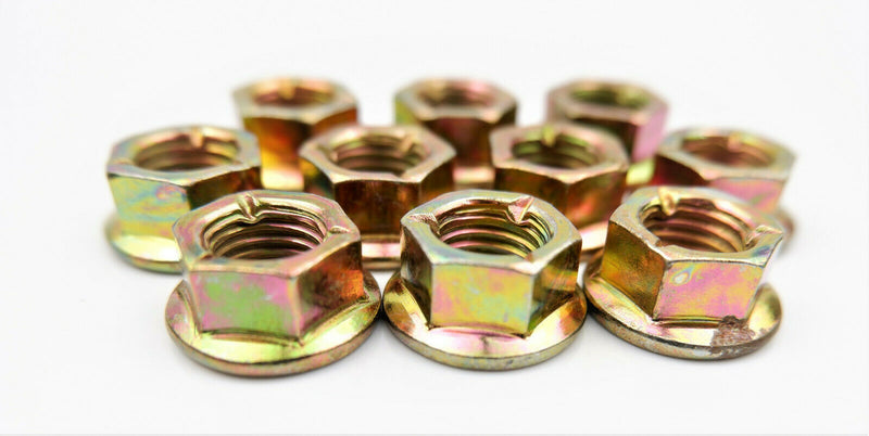 Metric Fine M10 x 1.25 Zinc Hexagon All Metal Manifold Flange Tri Lock Nuts 10.9
