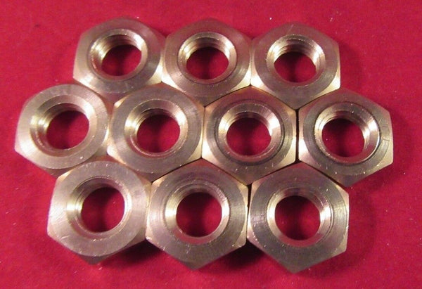 M10 BRASS FULL NUTS SOLID BRASS 10mm 10-PACK Jam Nuts Thin Nuts