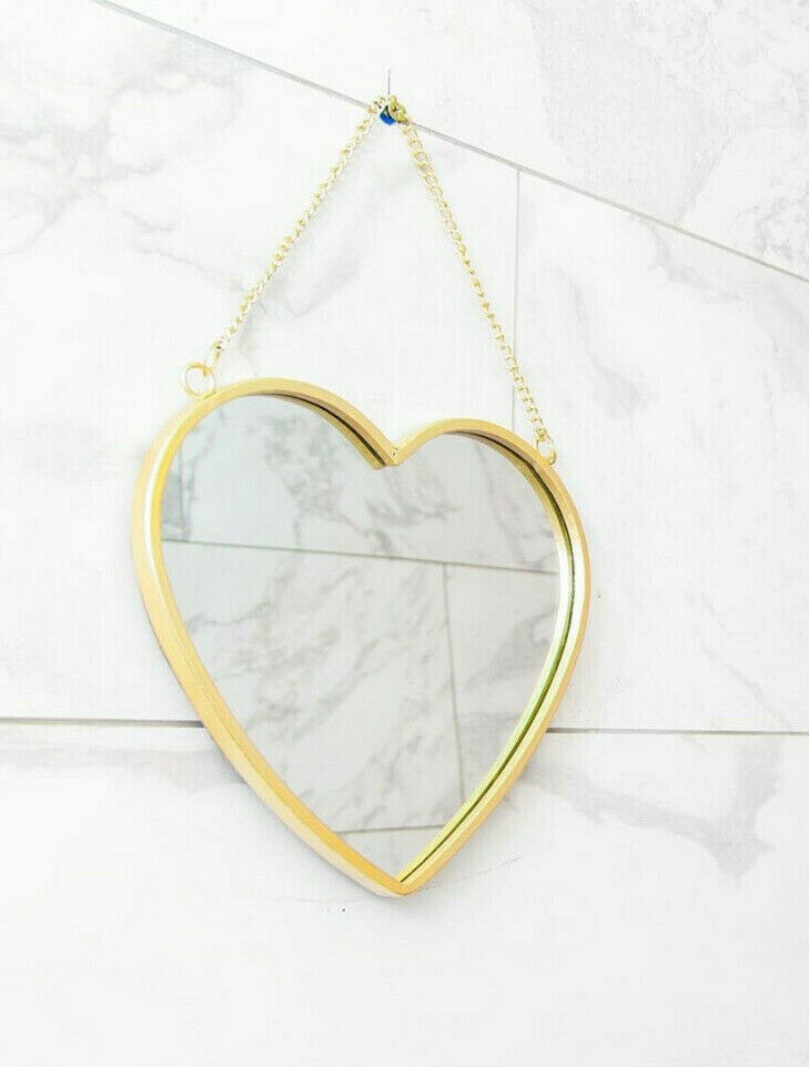 Sass & Belle Gold Heart Shaped Mirror Hanging Wall Bedroom Metal Chain Home