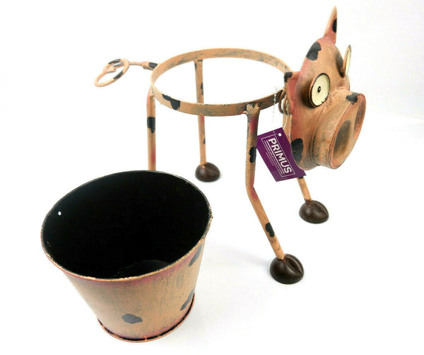 Goofy Nodding Pig Metal Planter Hand Decorative Sweet/Bottle Holder Ornament