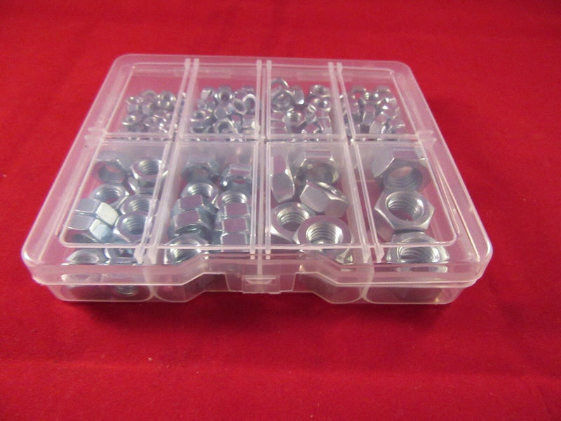 140 PCE M4 M5 M6 M8 M10 M12 Assortment Assorted Box Kit Set Full Hex Nuts Zinc