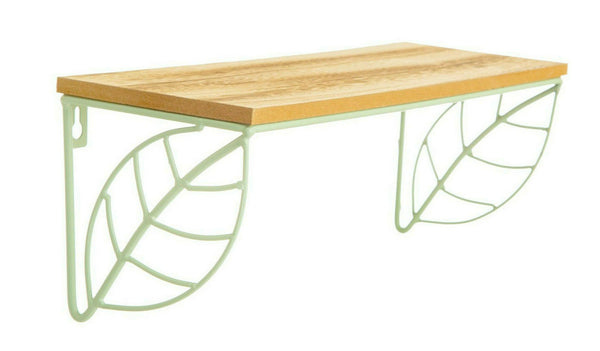 Sass & Belle Green Wall Mounted Leaf Shelf Wire Rack Storage Display Decor