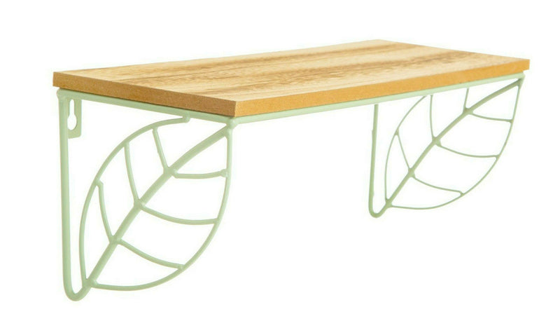 Sass & Belle Green Wall Mounted Leaf Shelf Wire Rack Storage Display Decor