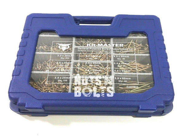ASSORTED GENERAL PURPOSE WOODSCREWS - TRADE BOX OF 1700 WOOD SCREWS 20mm - 80mm