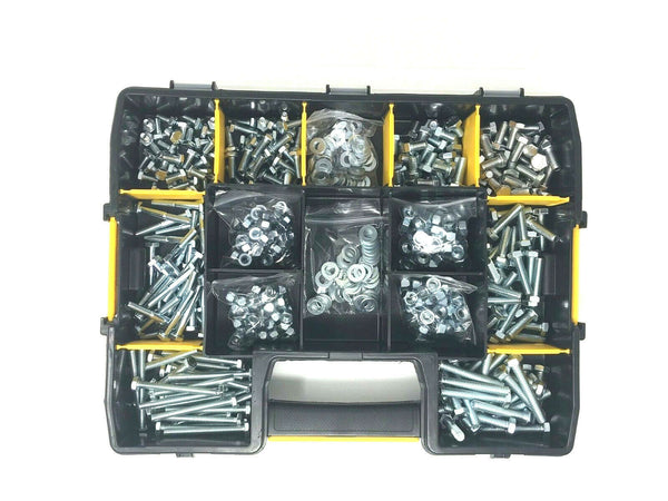 500 Piece Stanley Box 1/4 & 5/16 UNC ZINC NUTS BOLTS AND WASHER ASSORTMENT KIT