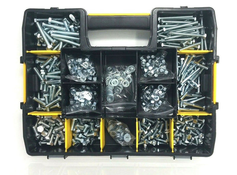 500 Piece Stanley Box 1/4 & 5/16 UNC ZINC NUTS BOLTS AND WASHER ASSORTMENT KIT