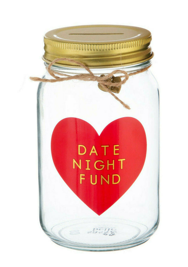 Sass&Belle {Date Night Fund} Glass Money Jar Savings Pot Piggy Bank Valentines