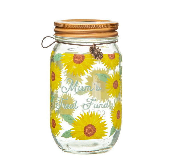 Sass & Belle Mum's Sunflower Treat Fund Glass Money Jar Bright Sunflower Design