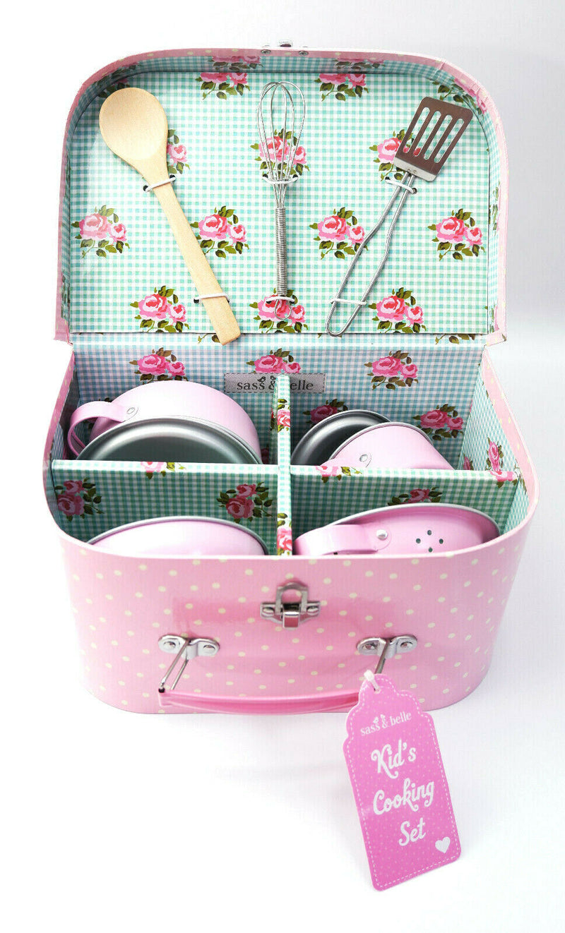 Sass and Belle Children Toy TeaSet Cooking set Kitchen Suitcase Metal Tin
