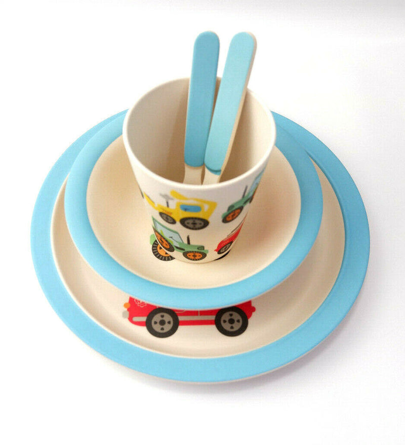Transport Bamboo Tableware Set Kids Childs Eco Friendly Dinner Lunch Set