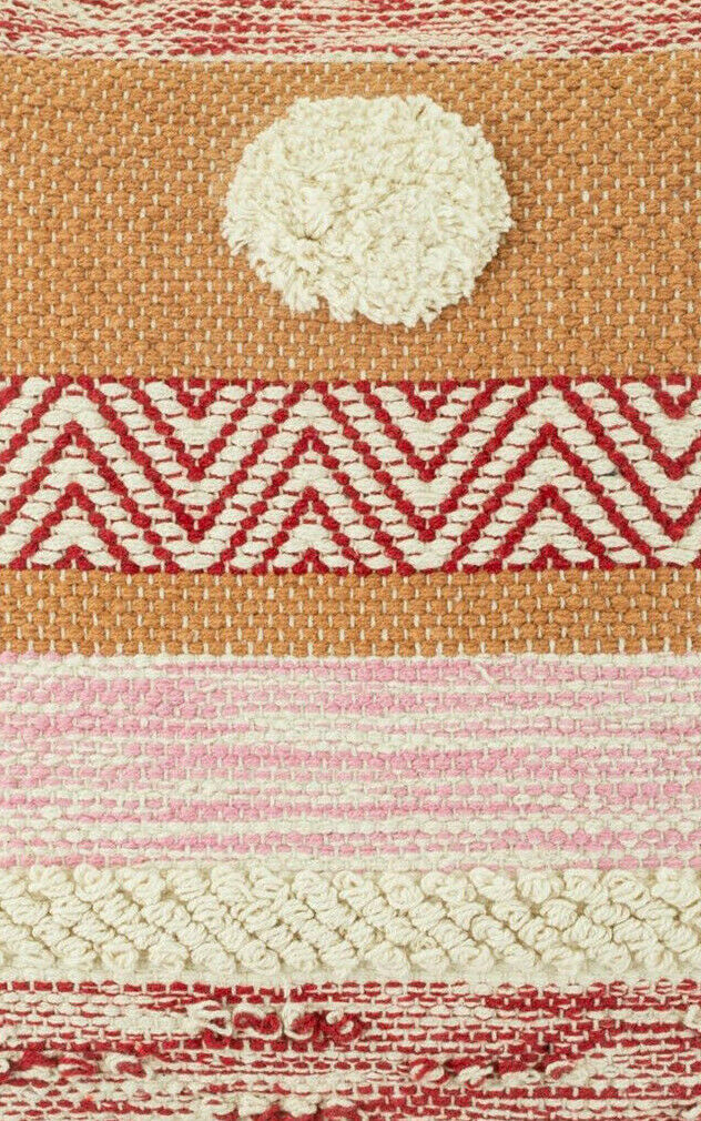 Sass and Belle - Nevada Pink Woven Stripe Tufted 100% Cotton Cushion Boho