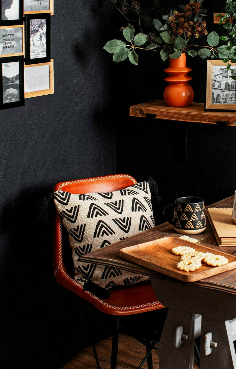 Sass & Belle Black and White Triangles Block Print Plush Cushion Chair