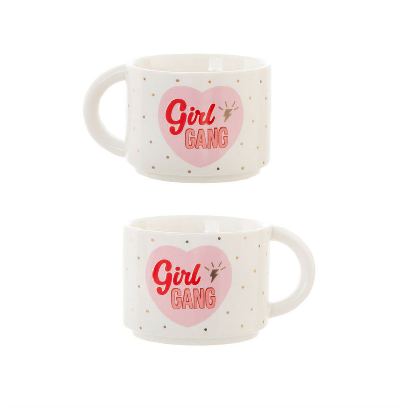 Sass & Belle Set 2 Girl Power Gang Stacking Mugs Cup Porcelain Home Coffee Tea
