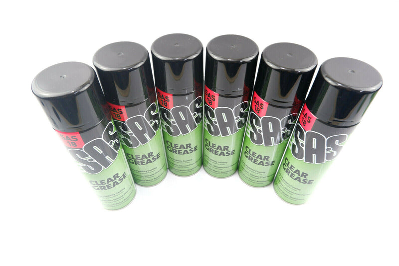 6 x S.A.S Clear Grease 500ml silicone Free, Water Resistance Low visibility