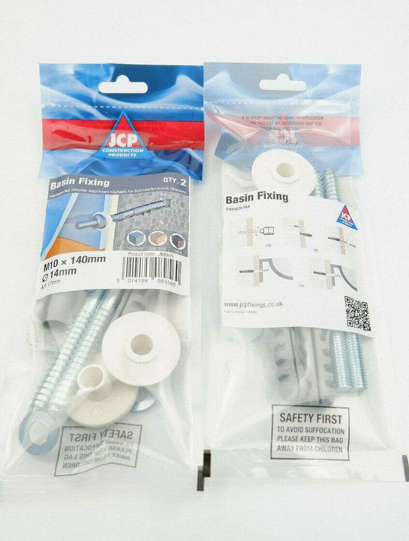 Wall Mounted Basin Fixing Kit 140mm Screws Plug Washer Bathroom Sink Fitting