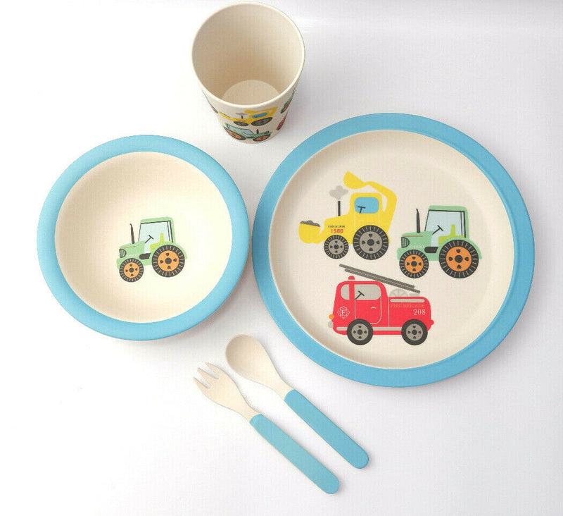 Transport Bamboo Tableware Set Kids Childs Eco Friendly Dinner Lunch Set