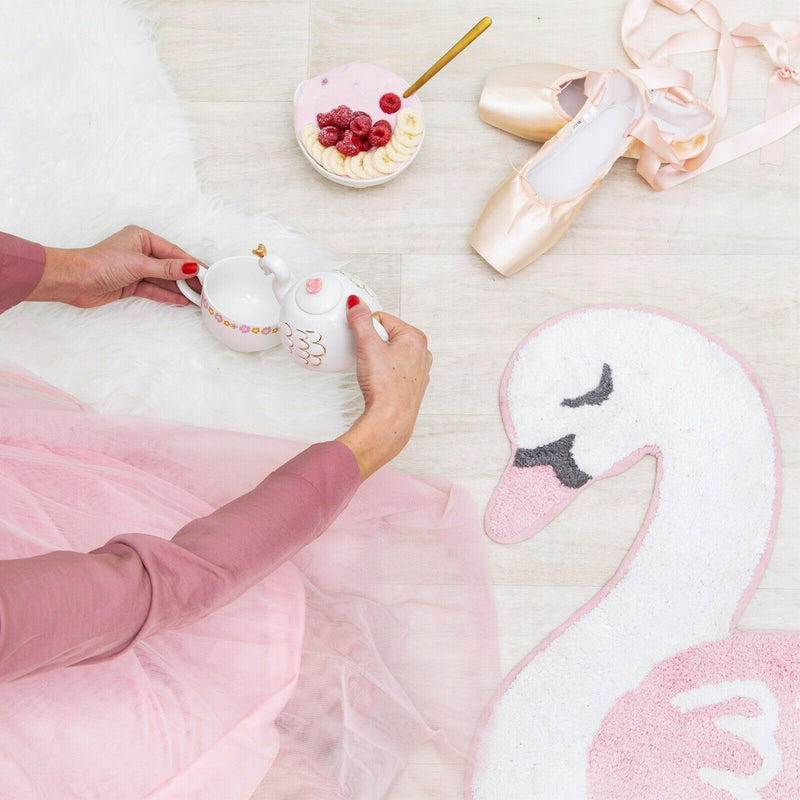 Sass & Belle Freya Swan Shaped Nursery Rug Mat Bedroom Playroom Carpet Home Deco