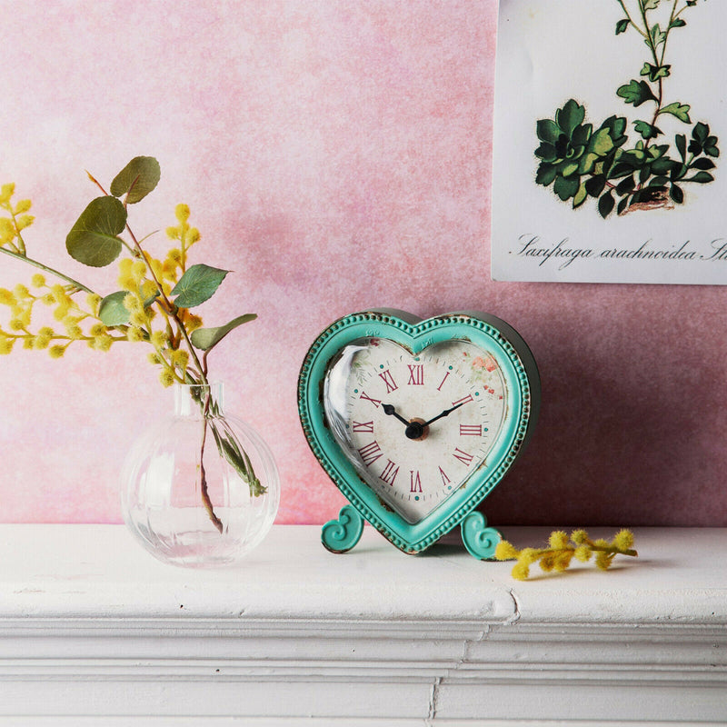 Antique Boudoir Heart Clock Shabby Chic Vintage French Country Style Mantle