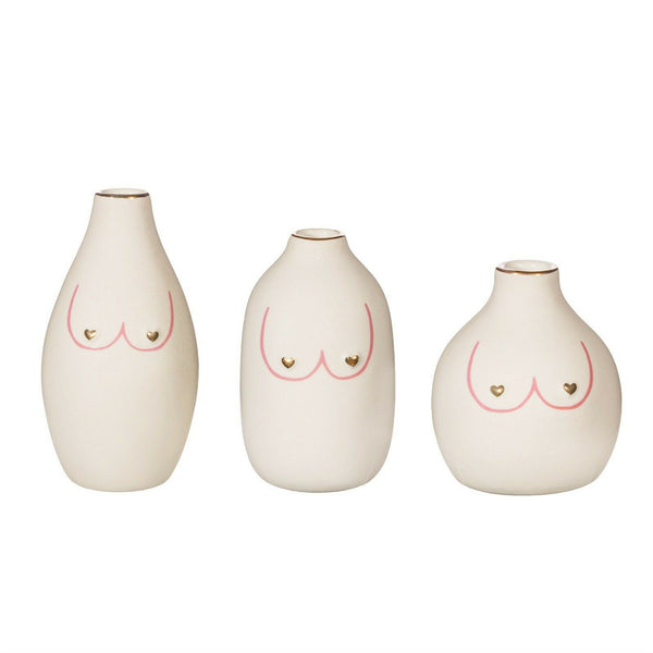 Sass and Belle Girl Power Boobies Vases Set of Three Home Decor Flower Bud Vases