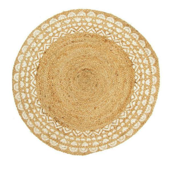 Sass and Belle Natural Ibiza Modern White Jute Circle Braided Rug Floor Carpet