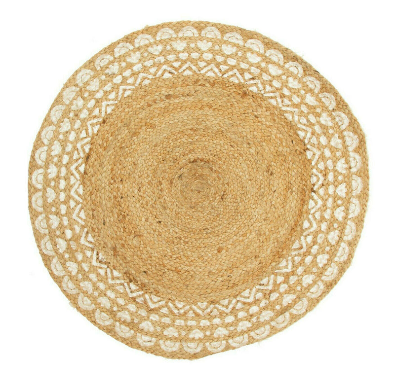 Sass and Belle Natural Ibiza Modern White Jute Circle Braided Rug Floor Carpet