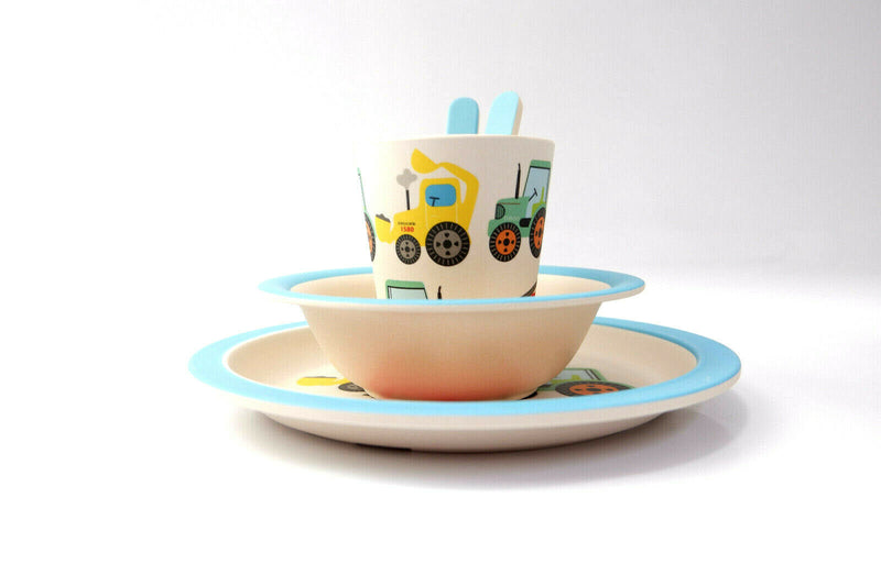 Transport Bamboo Tableware Set Kids Childs Eco Friendly Dinner Lunch Set