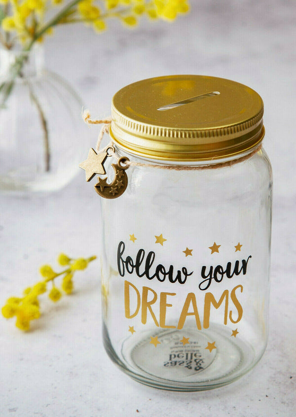 Sass & Belle Follow Your Dreams Glass Money Saving Jar Money Box Gift Piggy Bank