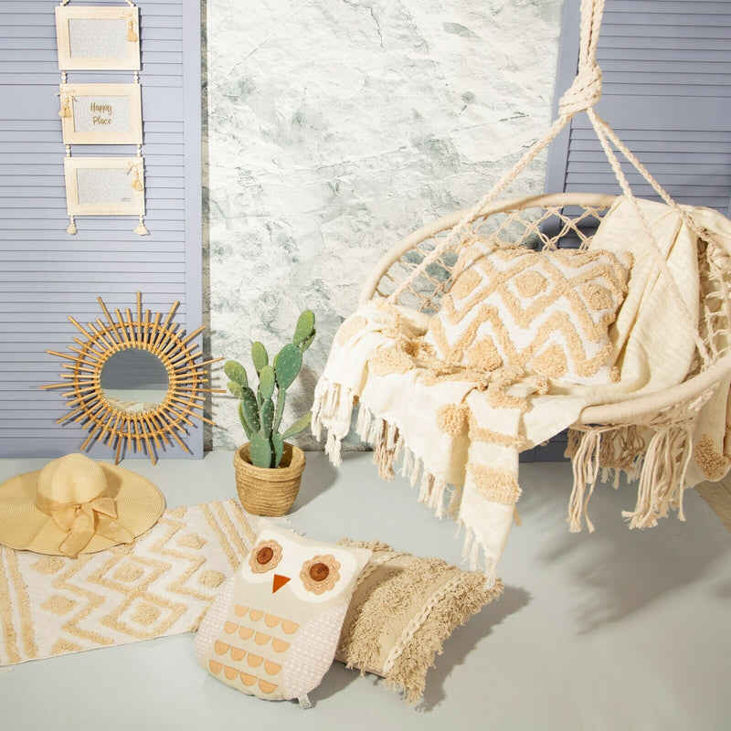 Sass & Belle Blanca Tufted Zigzag Rug with Tassels Bedroom Home Floor Mat