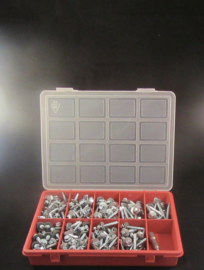 182pc Self Drilling Screw Set Hex Head with sealing washer CR3 Zinc Assortment