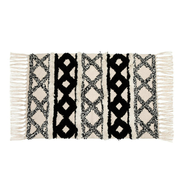 Sass & Belle Monochrome Scandi Boho Cotton Tassel Rug Geometric Design