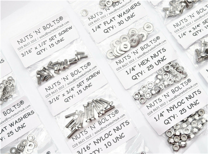 UNF 450+ Stainless Steel Hex Bolts, Nyloc Nuts & Washer Assorted Pack Kit A2