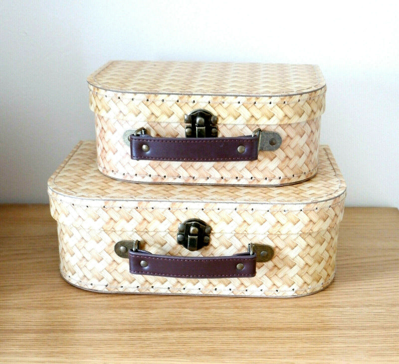 Sass and Belle Decorative Rattan Print Suitcase Small Storage Room Xmas Kids